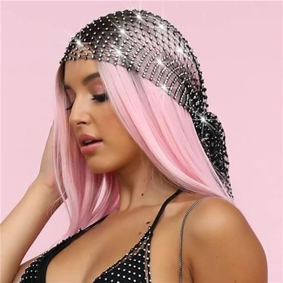 Yokawe Mesh Rhinestone Headbands Black Glitter Crystal Wide Hairbands Turban main image 4